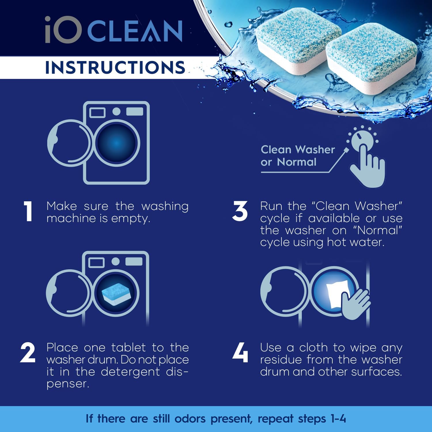 Washing Machine Cleaner and Descaler Tablets 24 Pcs - Deep Clean and Descaling for HE Front and Top Loaders Washer - High-Efficiency Tablets for a Fresh, Spotless Laundry, Remove Odor - 1 Year Supply