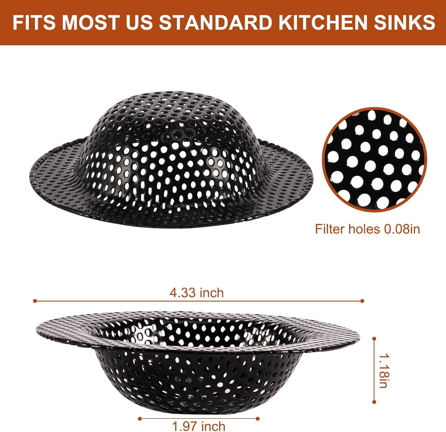 2 Pcs Black Stainless Steel Mesh Sink Drain Strainer, 4.45" Top/2.95" Kitchen Filter Trap Basket,Large Food Catch for Bathroom Bathtub Wash basin Floor drain balcony RV Drain Hole Electroplated Coatin