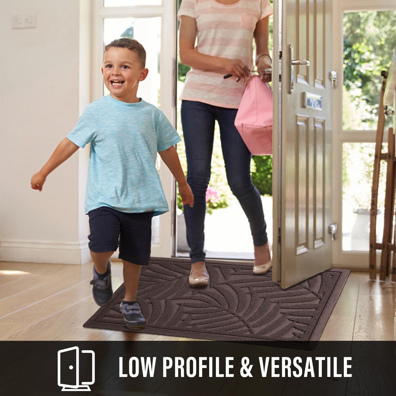 Front Door Mat, Absorbent Resist Dirt Welcome Door Mat Indoor Outdoor, Waterproof Doormat, Sturdy Non Slip Backing, Fade Resistant, Low Profile Entry Mat for Entryway, 47×32, Coffee