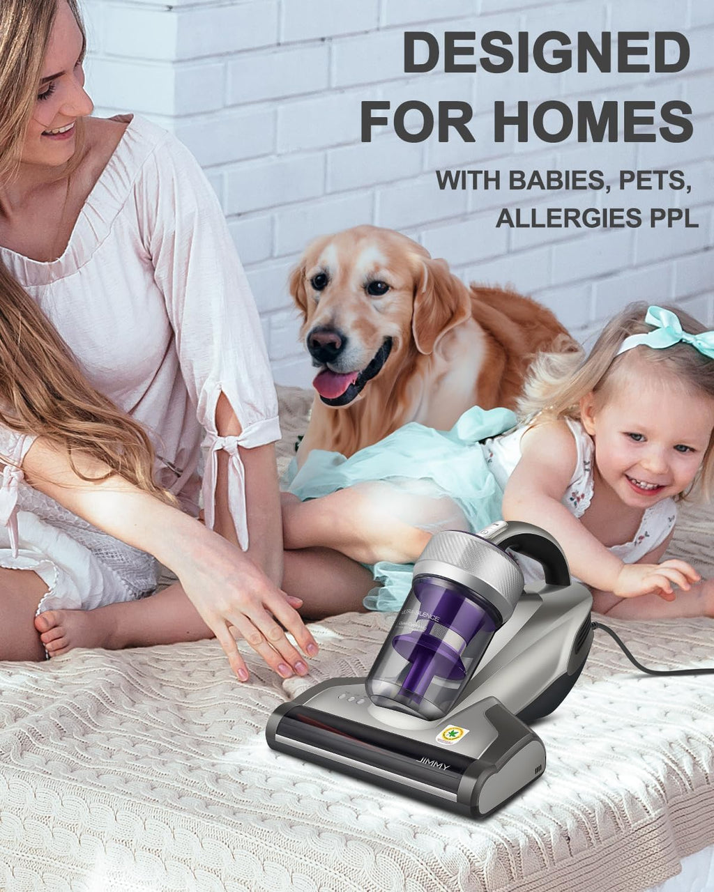 Jimmy Mattress Vacuum Cleaner, Anti-allergen Bed Vacuum Cleaner with UV-C Light & High Heating Tech, 14Kpa Suction 480W Powerful Handheld Vacuums for Dust & Pet Hair(JV35, Corded)