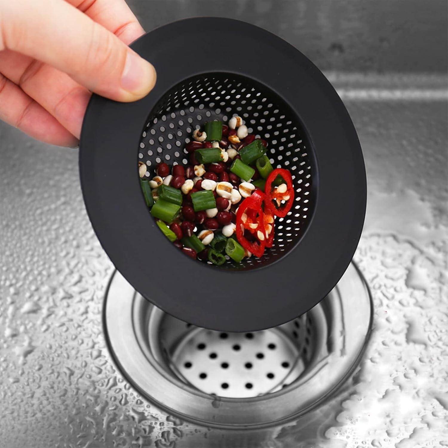 2 Pcs Black Stainless Steel Mesh Sink Drain Strainer, 3.54" Top/2.16" Kitchen Filter Trap Basket,Large Food Catch for Bathroom Bathtub Wash basin Floor drain balcony RV Drain Hole Electroplated Coatin