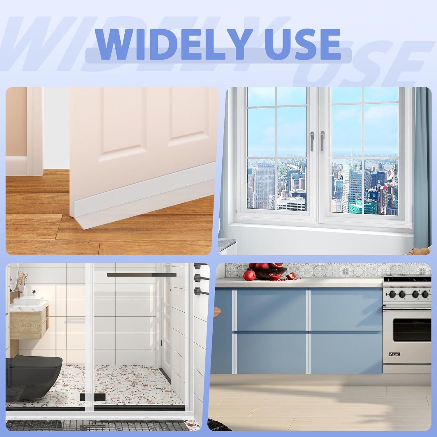 Weather Stripping Door Draft Stopper Flexible Self Adhesive Silicone Door Seal Strip for Glass Doors Windows and Shower Glass Gaps, 2 Inch Wide X 40 Feet Long, Clear