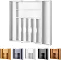 Large Premium Bamboo Silverware Organizer - Expandable Drawer Organizer & Utensil Organizer - 17"x19.7" Cutlery Tray with Dividers for Kitchen Utensils and Flatware (7-9 Slots) (White)