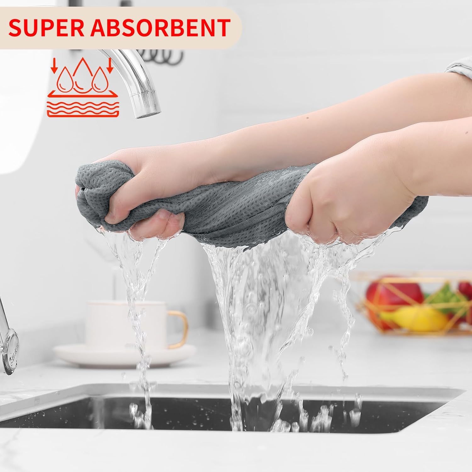 Homaxy 100% Cotton Waffle Weave Kitchen Dish Cloths, Ultra Soft Absorbent Quick Drying Dish Towels, 12 x 12 Inches, 8-Pack, Grey