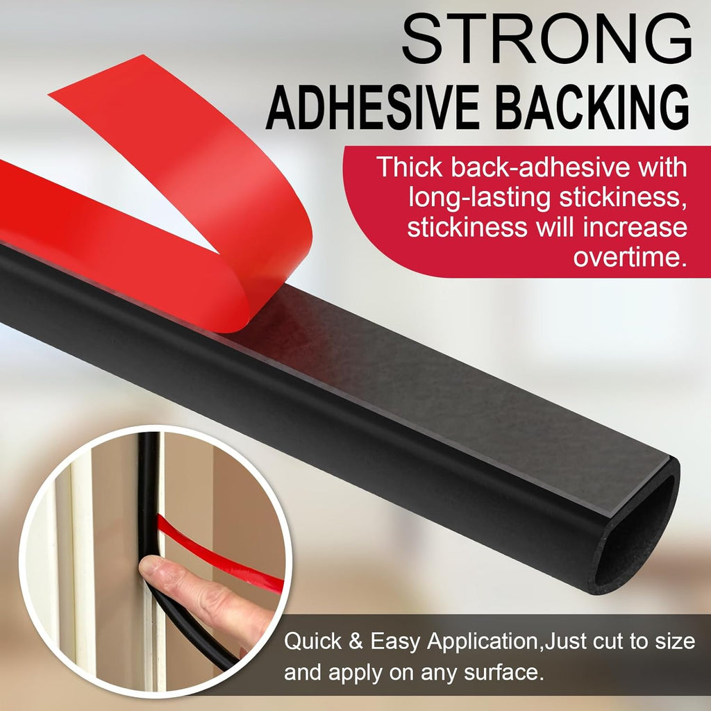 【New Upgrade】 Silicone Door Weather Stripping Door Seal Strip, 19.7 Feet Self-Adhesive D-Shape Door Insulation Strip for Door Frame& Window