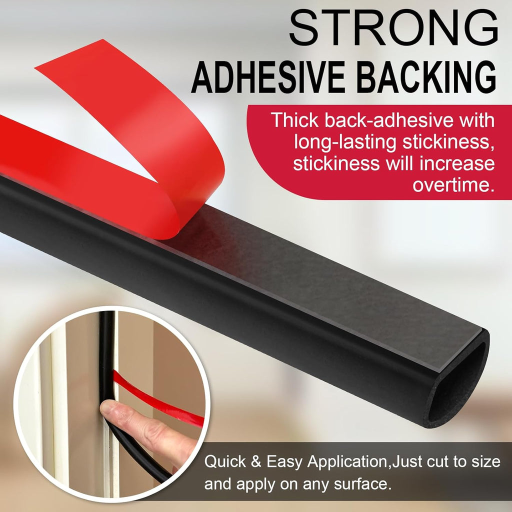 【New Upgrade】 Silicone Door Weather Stripping Door Seal Strip, 19.7 Feet Self-Adhesive D-Shape Door Insulation Strip for Door Frame& Window