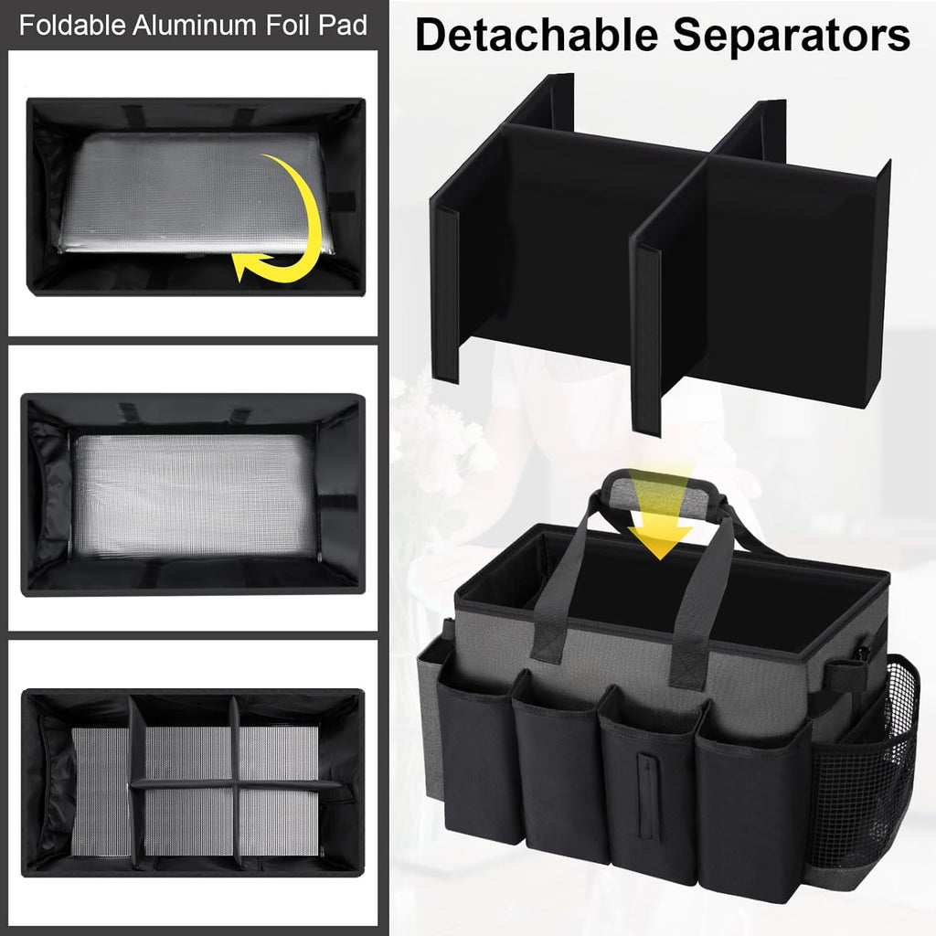 Wearable Large Cleaning Caddy Bag for Housekeeper, Clean Supply Organizer with Adjustable Shoulder, Waist & Handle Straps, Detailing Bag for Kitchen Supplies (Black&Gray)