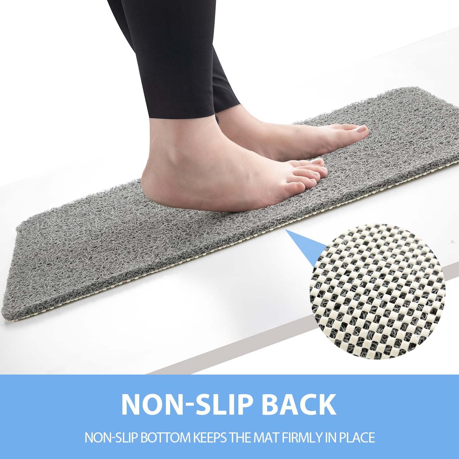 Non-Slip Bathtub Mat, 2 Pack Anti Slip Shower Mat, Fast Drying Bathtub Mats, Foot Scrubber Mat, Anti Slip Mat for Tub, Floor, Bathroom, Kitchen, Home, Hotel (Grey 24"×16"+24"×16")