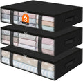 StorageRight Under Bed Storage Bins, 3-Pack 40L Foldable Fabric Storage Bags with Transparent Window, Breathable Organizer for Clothes/Blanket/Comforter/Quiltr, Black