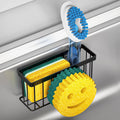 Sponge Holder Smiley Face,Sink Caddy,Sink Organizer with 2 Suction Cups/1 Adhesive Strips,Designed for Sponge,Soap,Dish Brush,Scrubber - Black