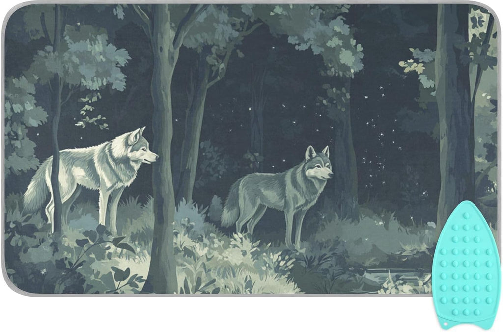 Ironing Mat Portable Ironing Pad Ironing Blanket for Table Top Heat Resistance Double-Side Using Travel Large 47.2 x 27.6 Inch Foldable Lightweight Night Forest Wolves