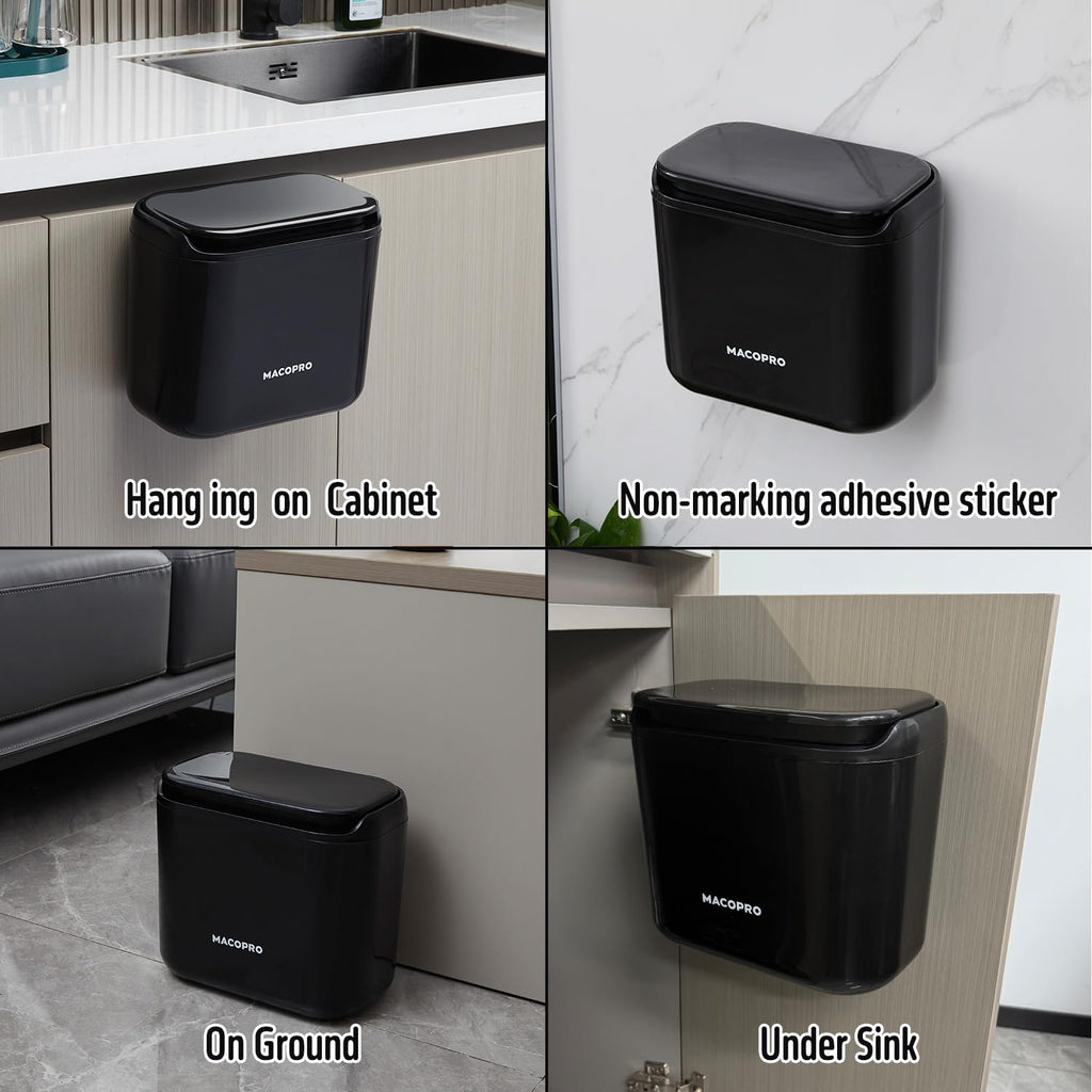 Hanging Small Trash Can with Lid Under Sink for Kitchen, Food Waste Bin for Countertop Compost Bin with Lid, Wall Mount Mountable Garbage Can for Bathroom, RV, 6.8L/1.8 Gal