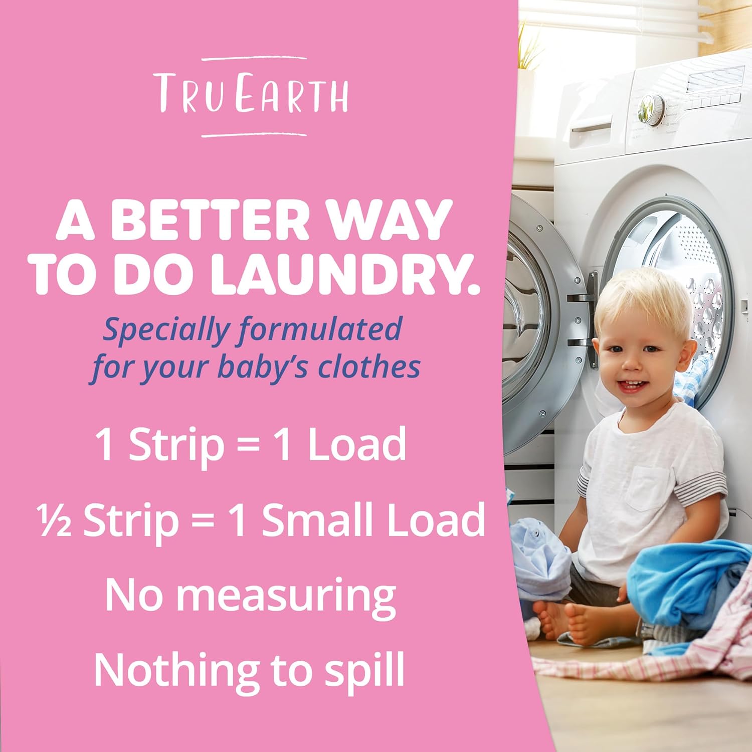 Tru Earth Hypoallergenic Baby Laundry Detergent Sheets/Strips for Sensitive Skin, 64 Count, Up to 128 Loads: Fragrance Free Baby Detergent Laundry Newborn, Children