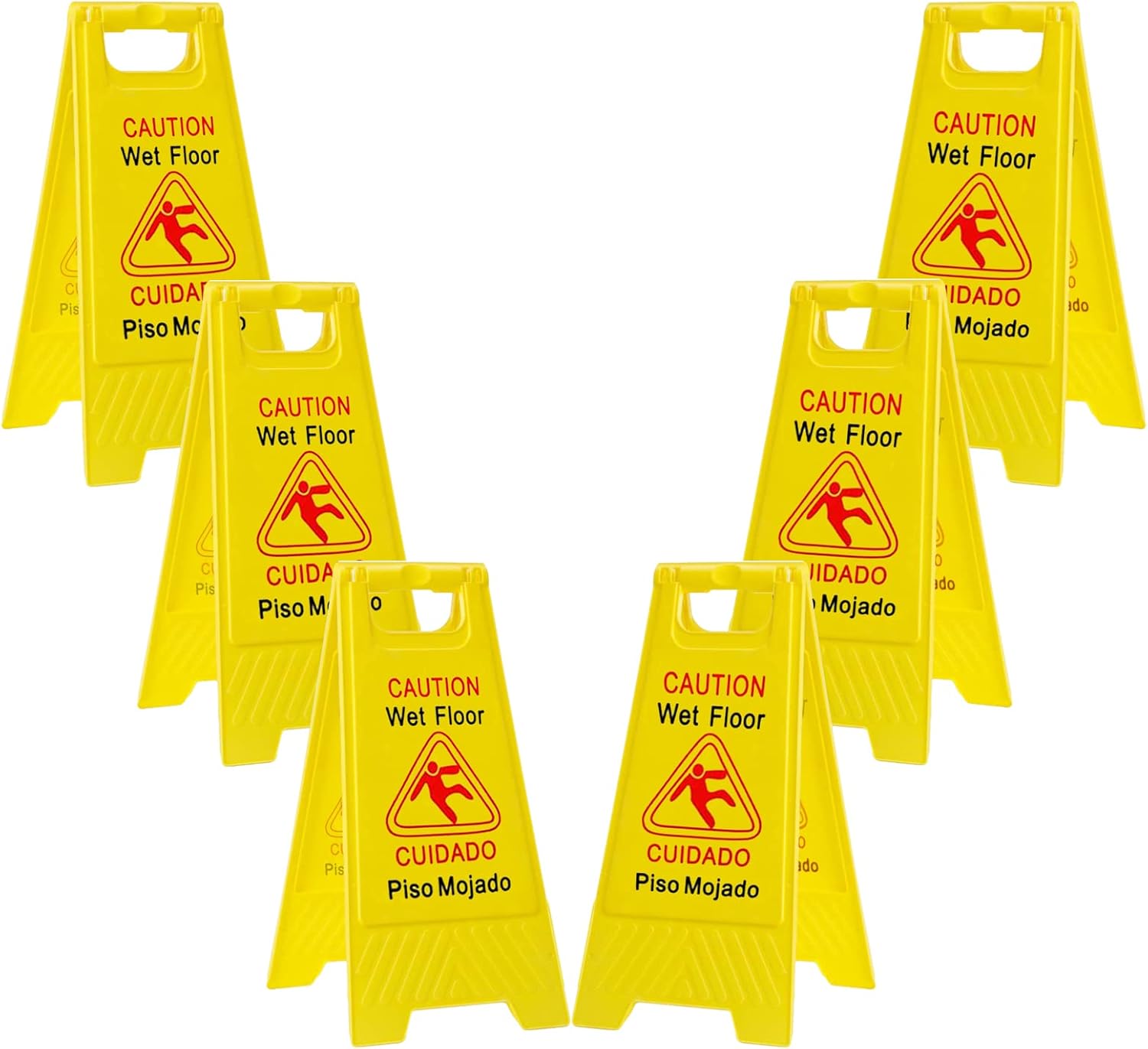 6-Pack Caution Wet Floor Signs | Foldable Sturdy Double-Sided Bilingual Saftey Warning Signs | Cuadado Piso Mojado| Avoid Fall & Slip Accident | Bright Yellow
