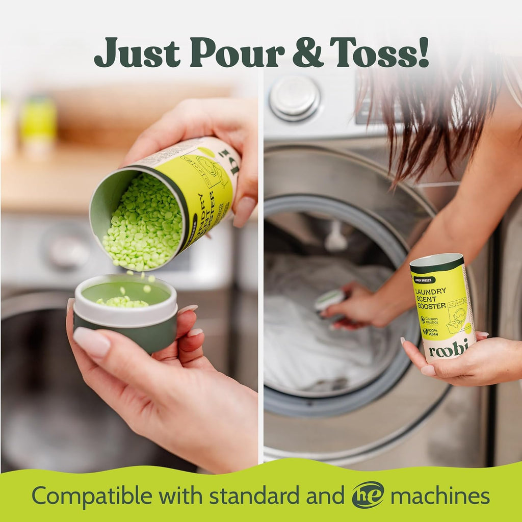 Roobi Sustainable Laundry Scent Booster Beads. Linen Breeze Fragrance Laundry Beads. Up to 20 Washing Cycles. Carbon Neutral, 100% Vegan.