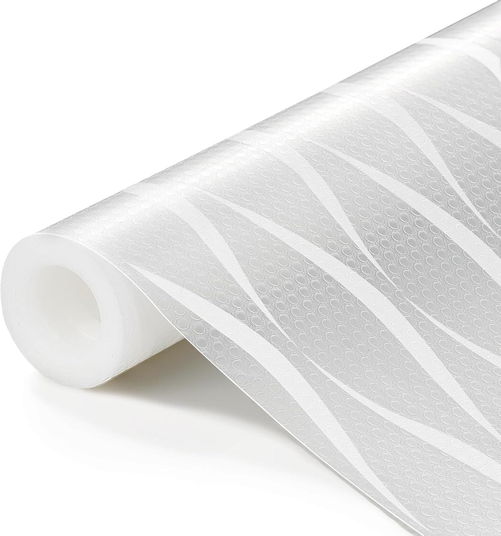 Shelf Liner, Waterproof Refragerator Liner, Drawer Liners for Kitchen Cabinet, Bathroom Sink Mat No Slip Cupboard Mats Non Adhesive Fridge Liner EVA Place Mats Roll - Clear Wave 12"×118"