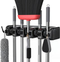 LETMY Broom Holder Wall Mount - Mop and Broom Hanger Holder - Garage Storage Rack & Garden Tool Organizer - 5 Position 6 Hooks Broom Rack for Home, kitchen, Garden, Tools, Garage Organization - Black