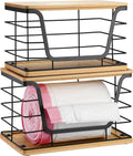 ALOCEO 2 Pack Large Garbage Bag Dispenser for 13/30/33 Gallon Bags, Potato and Onion Storage Baskets with Bamboo Lid, Stainless Steel Stackable Storage Bins for Kitchen Laundry Pantry Room