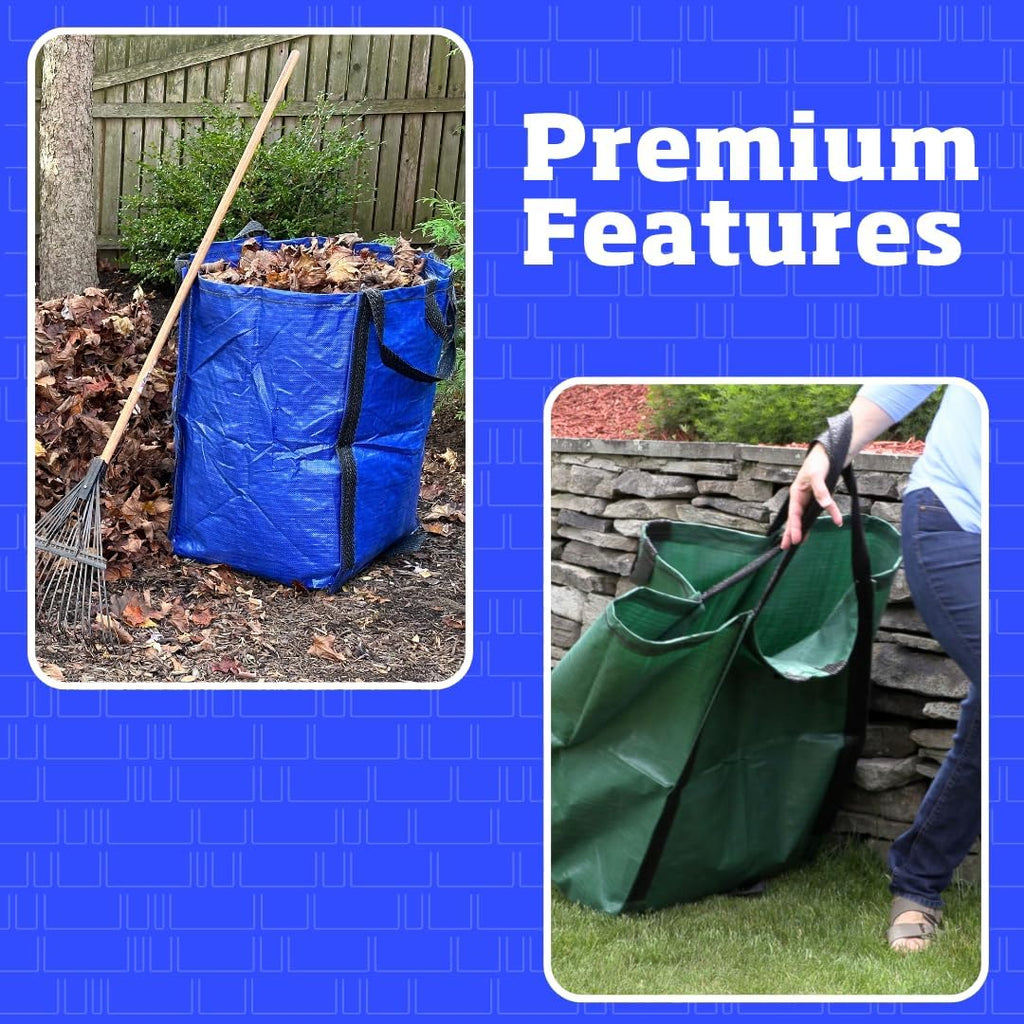 DURASACK Heavy Duty Home and Yard Bags 48-Gallon Reusable Self-Standing Lawn and Leaf Bags Garbage Can with Reinforced Handles, Gingham Green, 3 Pack