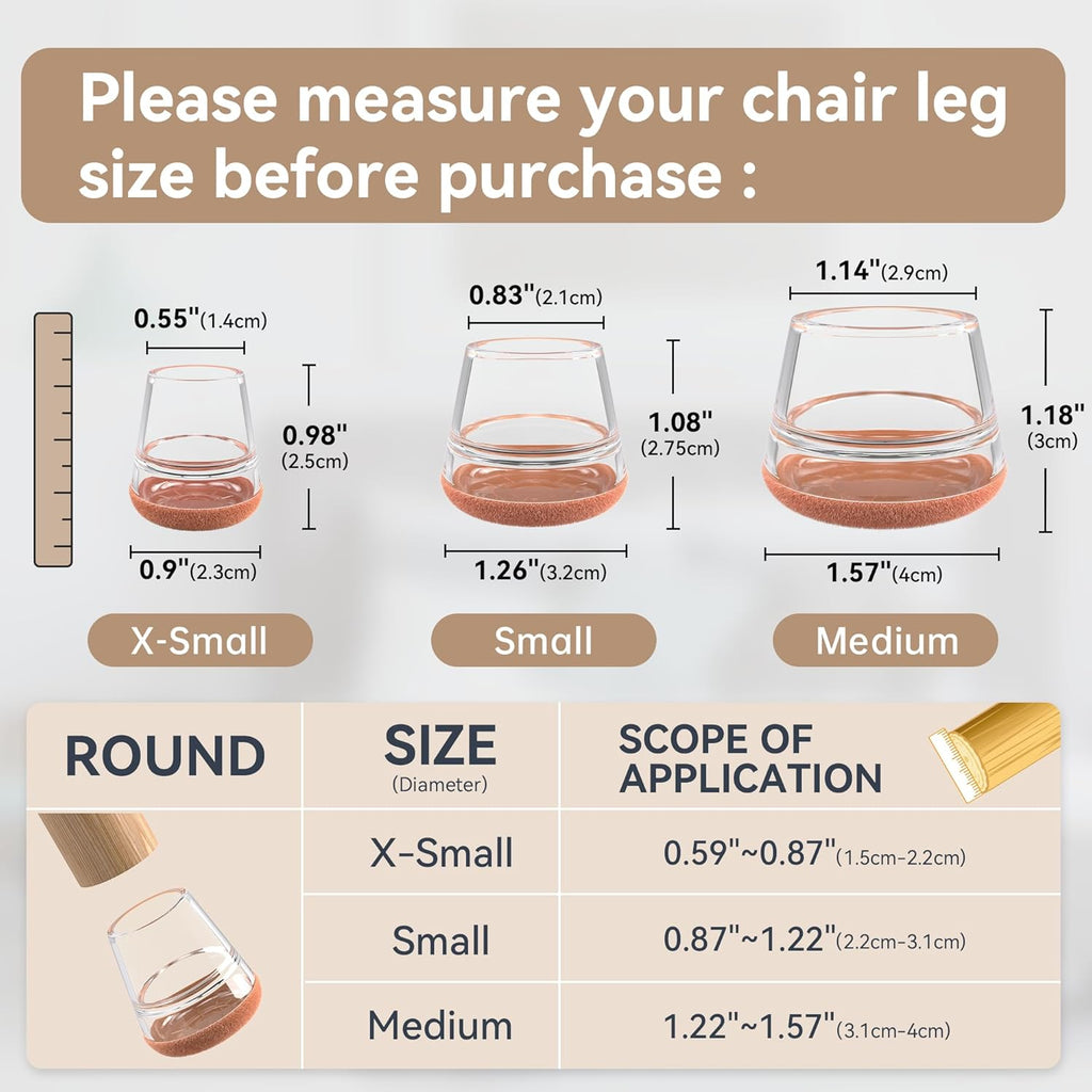24PCS Extra Small Chair Leg Floor Protectors for Hardwood Floors, Furniture Sliders for Chair Legs, 360°Felt Pad Bottom Wrapped Thickening Furniture Pads Cap Covers to Scratch and Reduce Noise
