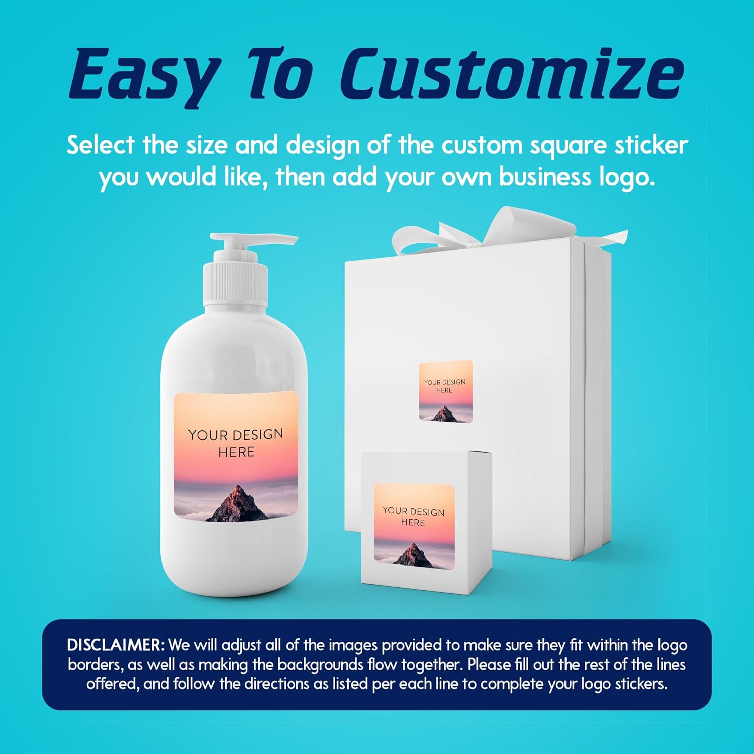 100 Custom Vinyl Stickers - Upload Your own Image, Text, Design, Logo - Personalized Logo Labels for Handmade, Packaging, Bottle, Jars, Candle, Brand Stickers (Mountain, 3x3 Square)