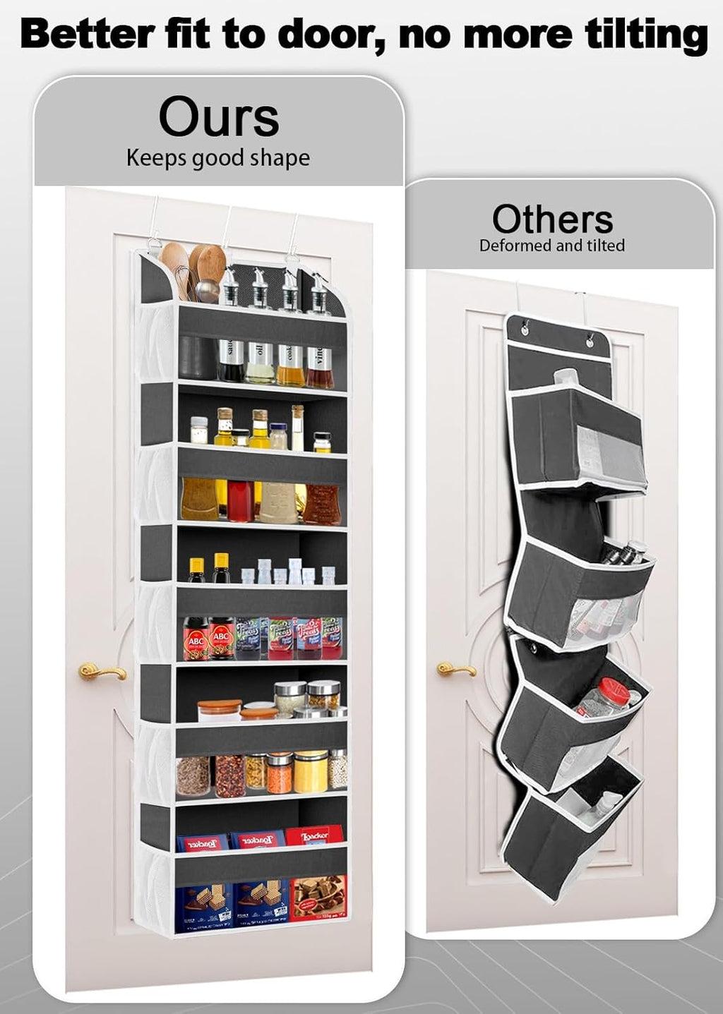 1 Pack Over The Door Organizer Storage, Hanging Organizer Closet with 5 Large Pockets 10 Mesh Pockets, 44 lbs Weight Capacity, Behind Door Storage for Nursery Bedroom Bathroom (Dark Grey)