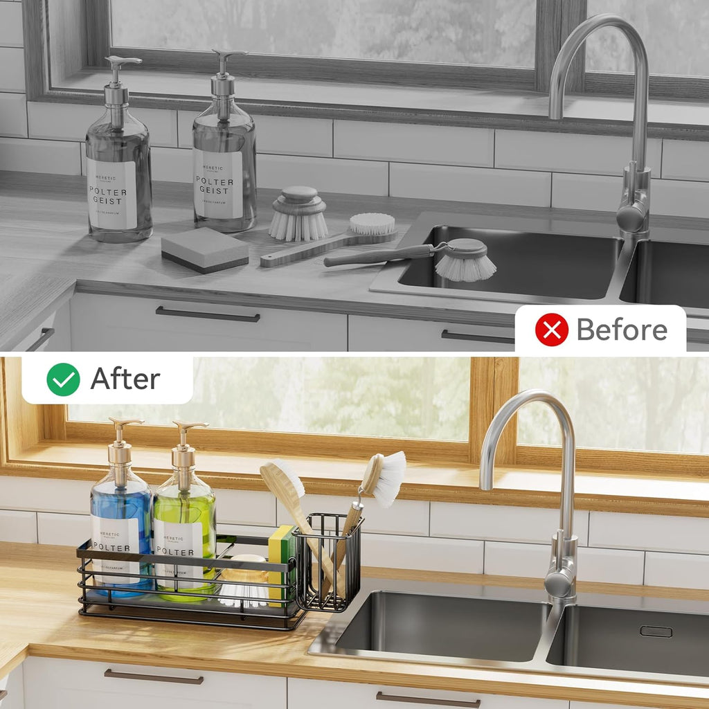 Yofidra Sponge Holder for Kitchen Organizer: Sink Caddy with Instant Drying Stone, Metal Stainless Steel, 9.5" X 3.5" X 5.2" Home Decor Storage and Organization Accessories