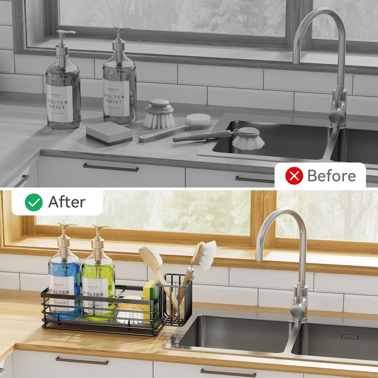 Yofidra Sponge Holder for Kitchen Organizer: Sink Caddy with Instant Drying Stone, Metal Stainless Steel, 9.5" X 3.5" X 5.2" Home Decor Storage and Organization Accessories