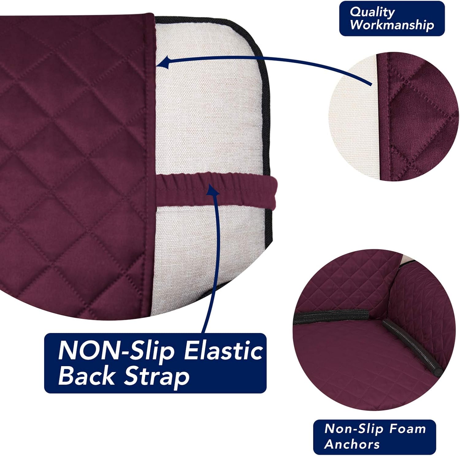PureFit Reversible Quilted Sofa Cover, Water Resistant Slipcover Furniture Protector, Washable Couch Cover with Non Slip and Elastic Straps for Kids, Dogs, Pets (XX Large, Wine/Beige)