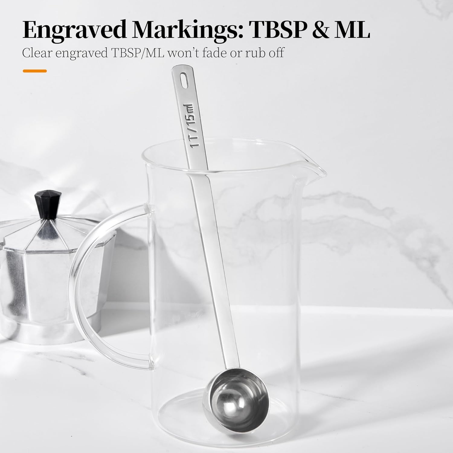 Long Handle Coffee Scoop: 8.3 Inch 18/8 Stainless Steel 1 Tablespoon Metal Measuring Spoon Tbsp Scoop for Coffee Beans, Grounds Coffee, Coffee Powder, Tea, Tall Jars (1Tbsp/15ml)