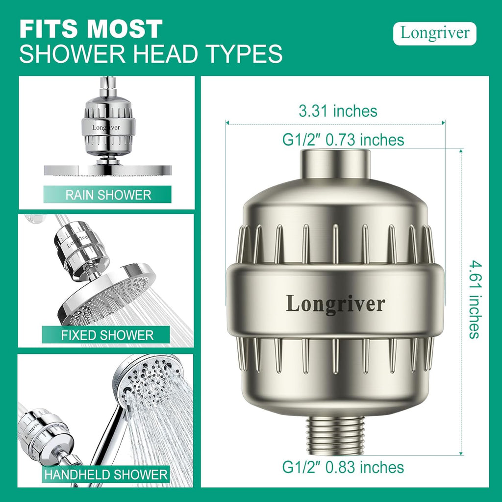 R7 Shower Filter High Put Shower Water Filter for Hard Water 99.99% Remove Chlorine, Heavy Metals, Shower Water Softener, Improve your skin and hair, Bathroom Fixture Hardware Parts, Brushed Nickel