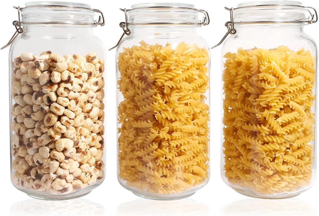 Glass Jars with Airtight Lid, Large Glass Food Storage Jars, 3 Pack Wide Mouth Airtight Glass Jars ffor Flour, Cereal, Coffee, Pasta and Canning(70OZ)