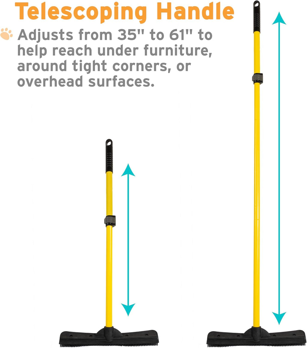 FURemover Original Plus Pet Hair Rubber Broom with Squeegee, with 61" Telescopic Handle for Carpet, Tile and Hardwood
