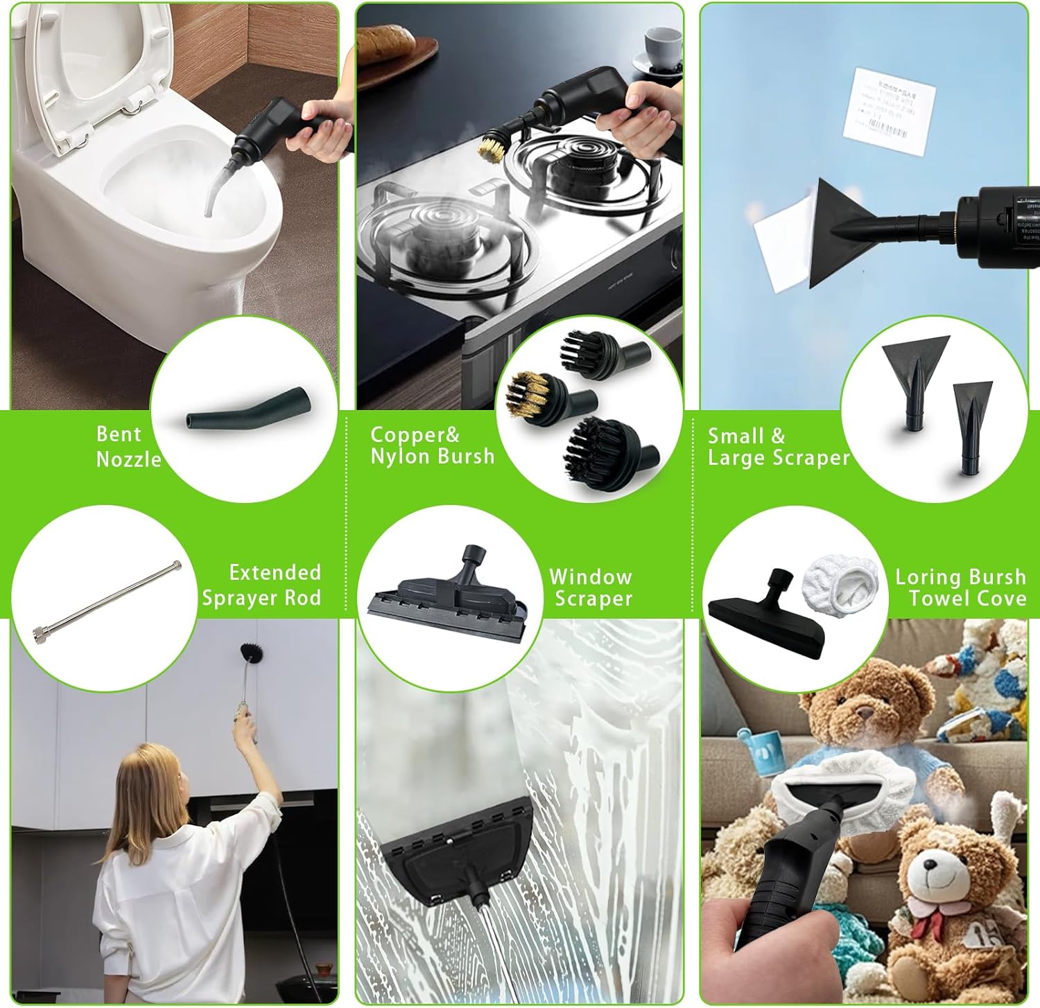 2500W Handheld Steam Cleaner,Portable Car Steamer For Auto Detailing,High-Temperature and Pressure Steam Cleaner For Home, Steam Cleaning Machine for Furniture,Kitchen,Grout,Floor,Tile (09-Green)