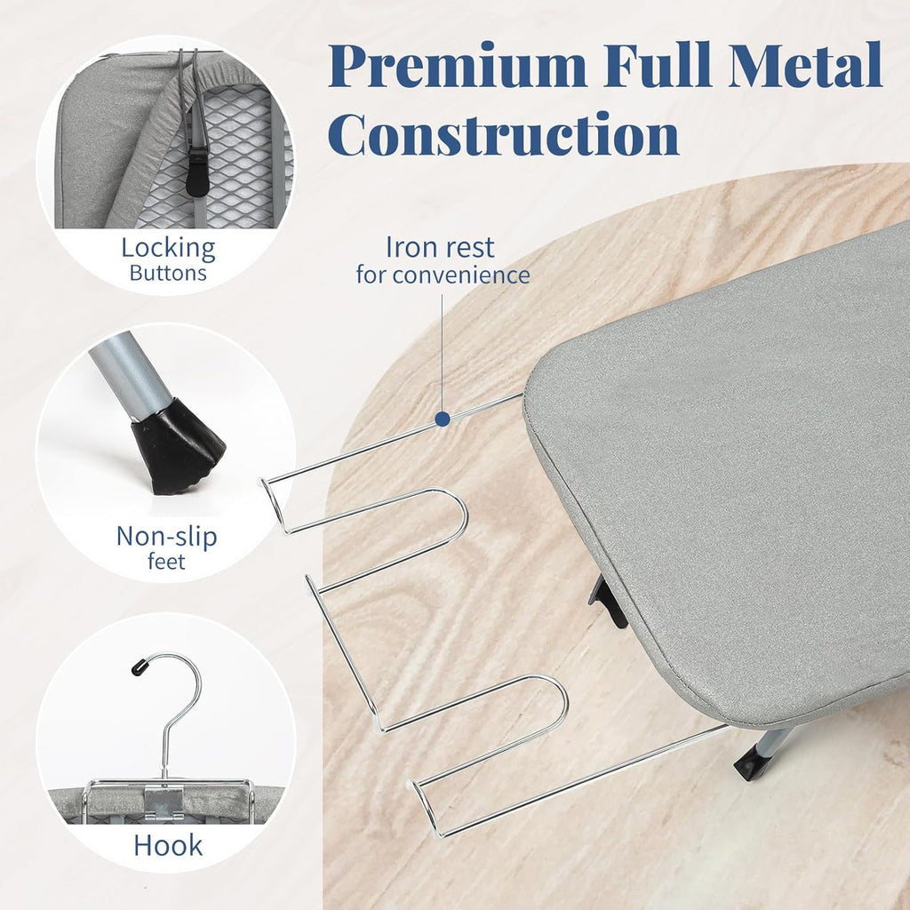 Tabletop Ironing Board with Iron Rest, Small Ironing Board Foldable with Heat Resistant Cover, BlissBoard Mini Compact Iron Table for Dorms, Aprtment and Travel, 31"x12", Grey