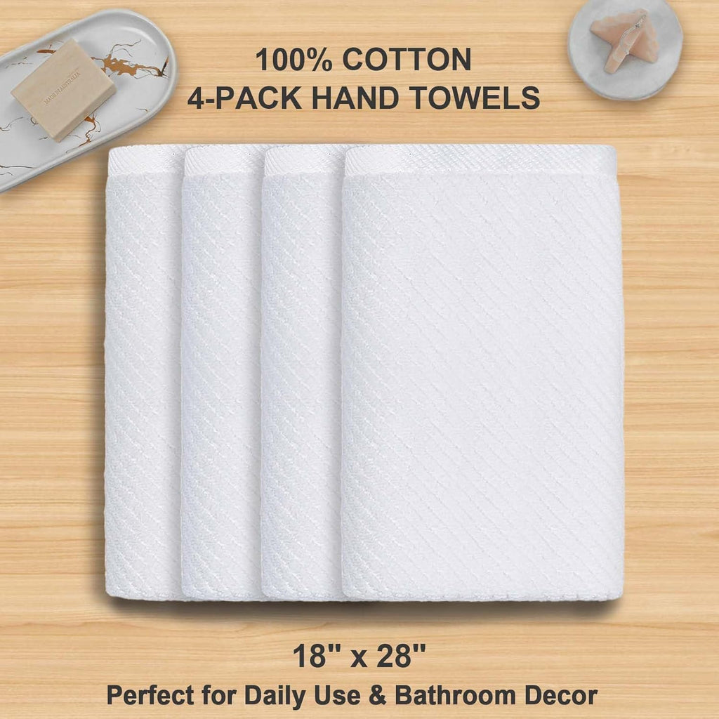 VOOVA & MOVAS White Hand Towels - 100% Cotton | Lightweight | Thick | Quick Dry | Soft | Absorbent, 4 Pack Large 18" x 28", Bath Hand Towels for Bathroom, Luxury Towel Gift Set