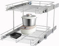 DINDON 2 Tier Pull Out Cabinet Organizer (17" W X 21" D), Double Tier Wire Basket Slide Out Shelf Storage for Kitchen Base Cabinet, Chrome Finish