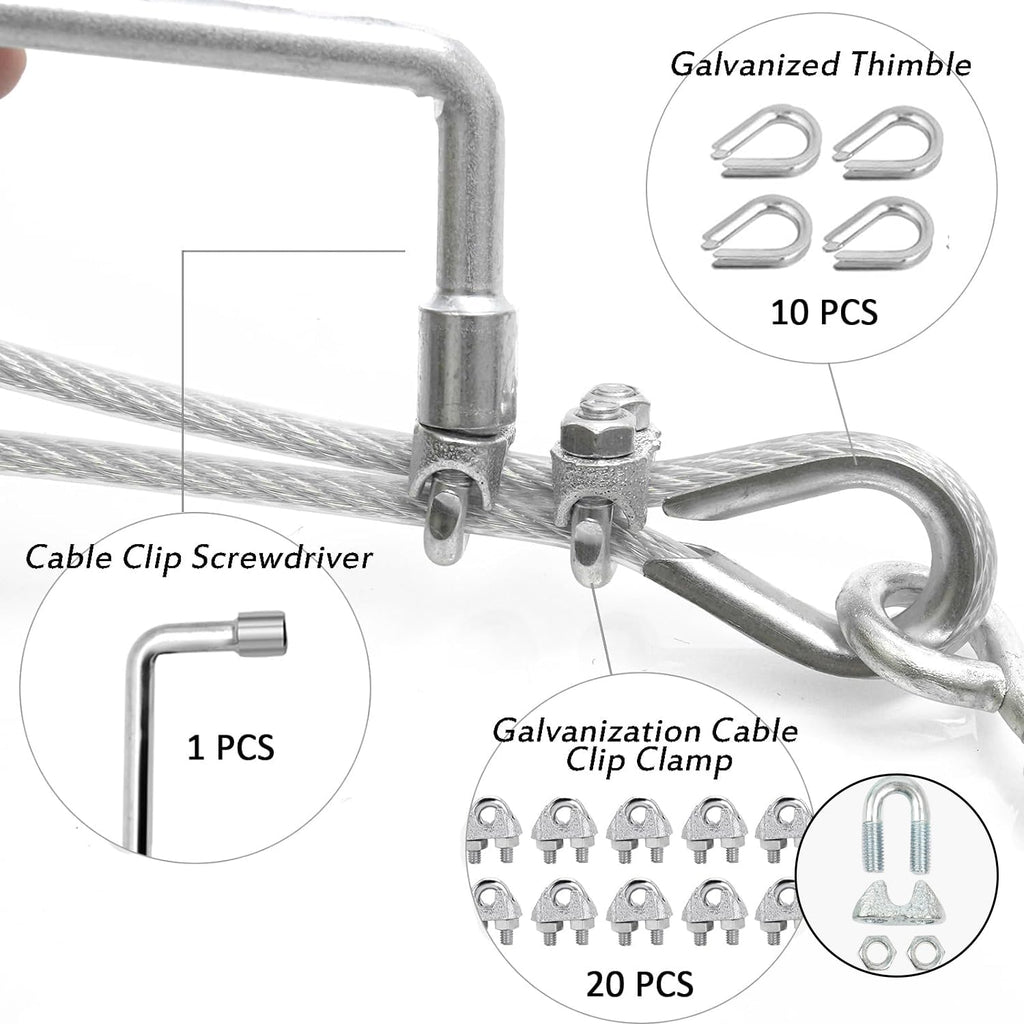 3/16" Wire Rope Kit, 100Ft PVC Coated Steel Cable Guide Wire Tensioner Strainer Kit w/ 7×7 Strand Core Steel Wire for String Light Hanging Kit/Decking & Stair Railings/Shade Sails/Clothes Line