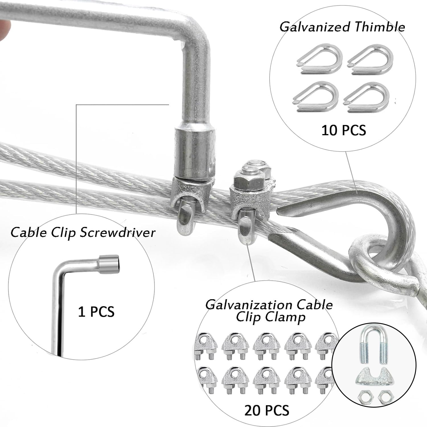 3/16" Wire Rope Kit, 100Ft PVC Coated Steel Cable Guide Wire Tensioner Strainer Kit w/ 7×7 Strand Core Steel Wire for String Light Hanging Kit/Decking & Stair Railings/Shade Sails/Clothes Line