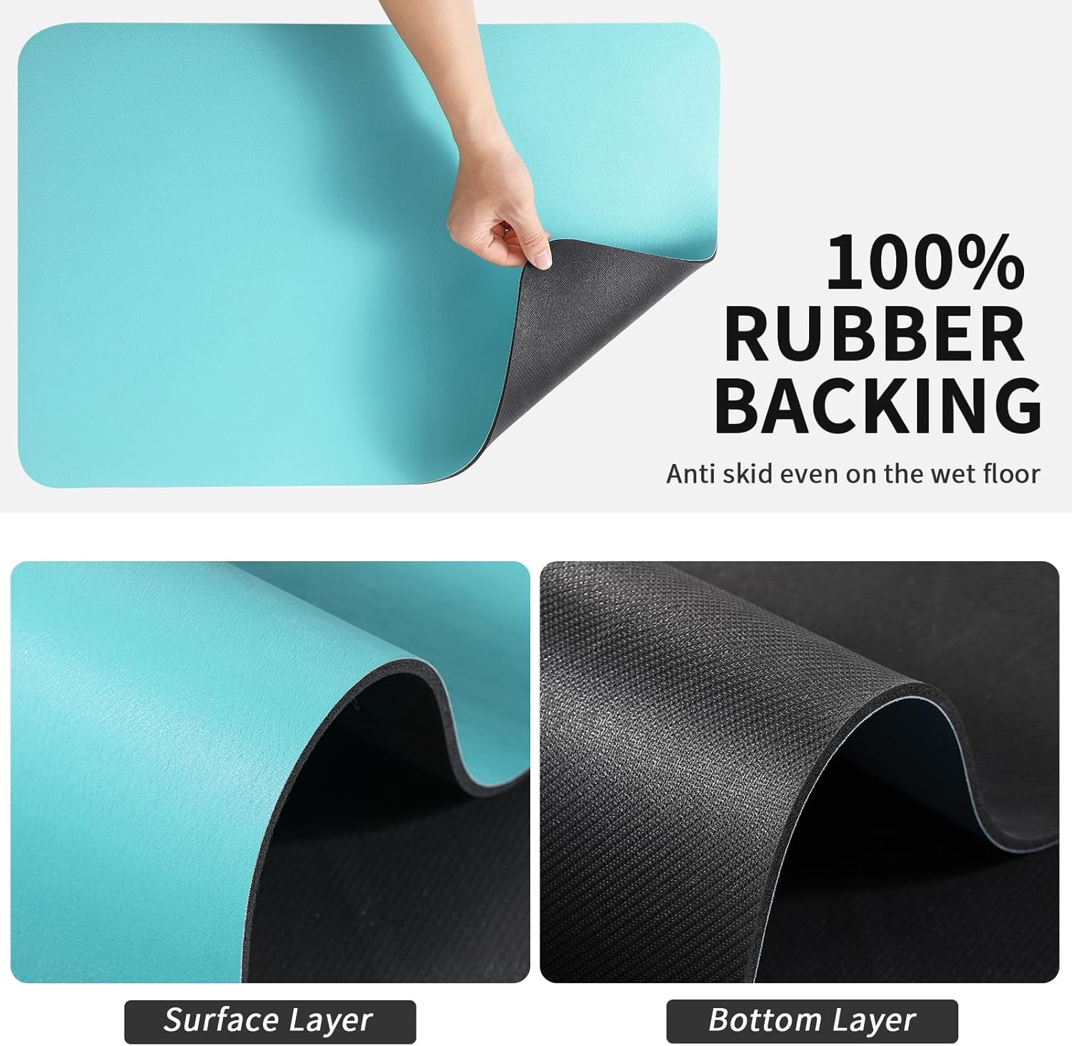 Dish Drying Mat for Kitchen Counter, Heat Resistant Drainer Mats with Non-slip Rubber Backed, Hide Stain Kitchen Super Absorbent Draining Mat, Easy to Clean Dish Rack Pad, Teal 18"x32"