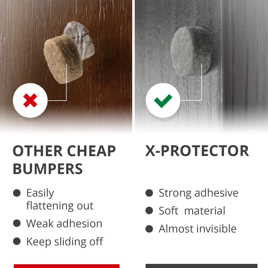 Cabinet Door Bumpers X-Protector 100 PCS – Small Felt Pads 3/8” – Ideal Grey Felt Bumpers – Self-Adhesive Thick Felt Dots – Bumper Pads to Protect Glass & Other Surfaces!
