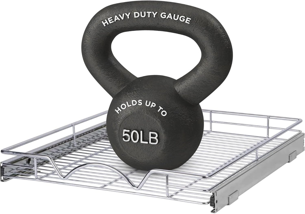 HOLDN’ STORAGE Pull Out Cabinet Organizer, Heavy Duty Caddy w/Lifetime Limited Warranty - 28”W x 21”D - Requires At Least 29-1/4” Cabinet Opening, Steel Metal Cabinet Drawers Slide Out, Chrome