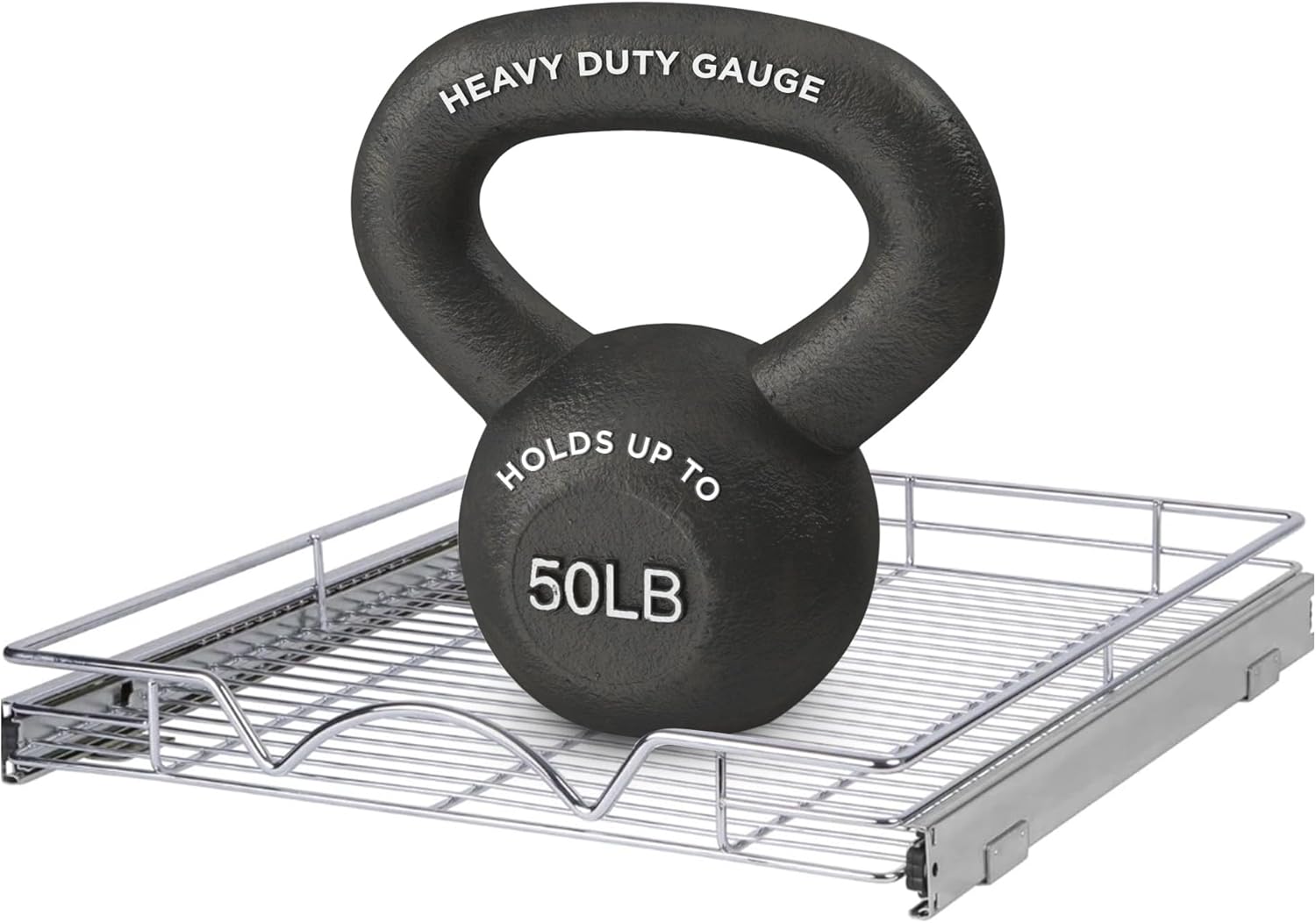 HOLDN’ STORAGE Pull Out Cabinet Organizer, Heavy Duty Caddy w/Lifetime Limited Warranty -24”W x 21”D - Requires At Least 25-1/4” Cabinet Opening, Steel Metal Cabinet Drawers Slide Out, Chrome