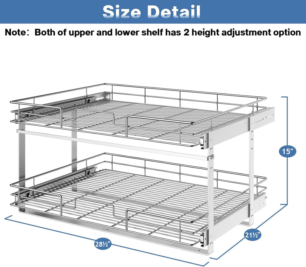 LOVMOR 2 Tier 28½"W x 21½"D, Individual Pull Organizer Kitchen Cabinet Storage Sliding Shelves