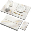 2 PCS Large Stone Dish Drying Mat for Kitchen Counter Quick Dry Stone Dishes Mats Marbled Water Absorbing Diatomaceous Earth Drying Pad for Countertop Bottles Utensils Cups (Gold White 24"x16"&8"x4")