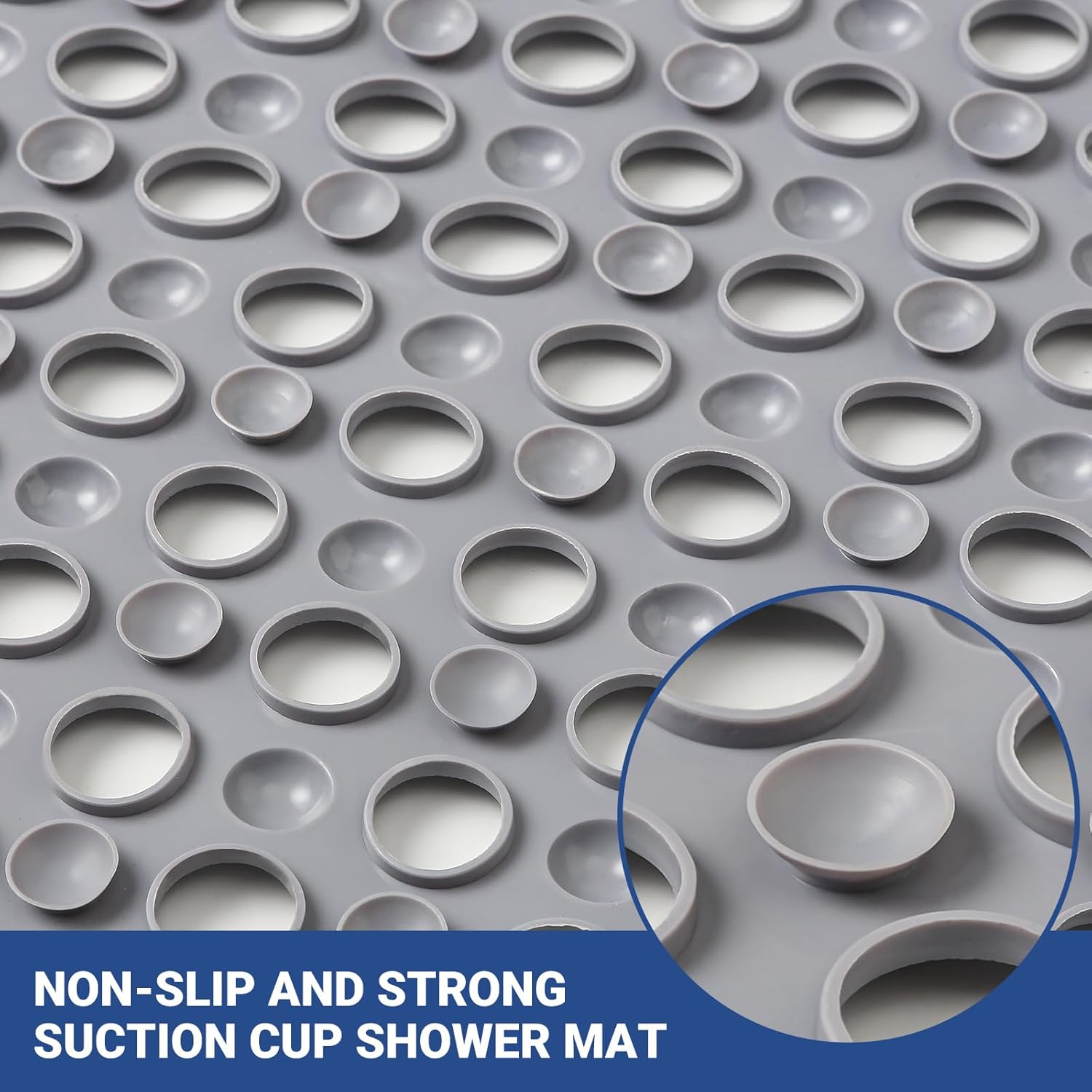 Non Slip Bathtub Mat and Shower Mat 31x17 inch,Bath Mat with Quick Dry Drain Holes and Suction Cups, Soft Comfortable Safe Bathroom Mat for Bath Tub, Floor, Tile (Grey)