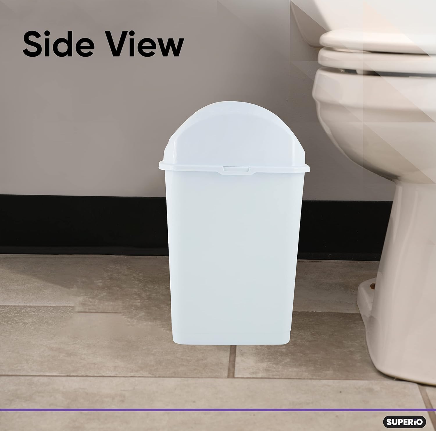 Superio Small 2.5 Gallon Plastic Trash Can with Swing Top Lid, Compact Slim Waste Bin for Under Desk, Office, Bedroom, Bathroom, Dorm Room, 10 Qt. Portable Garbage Can (White)