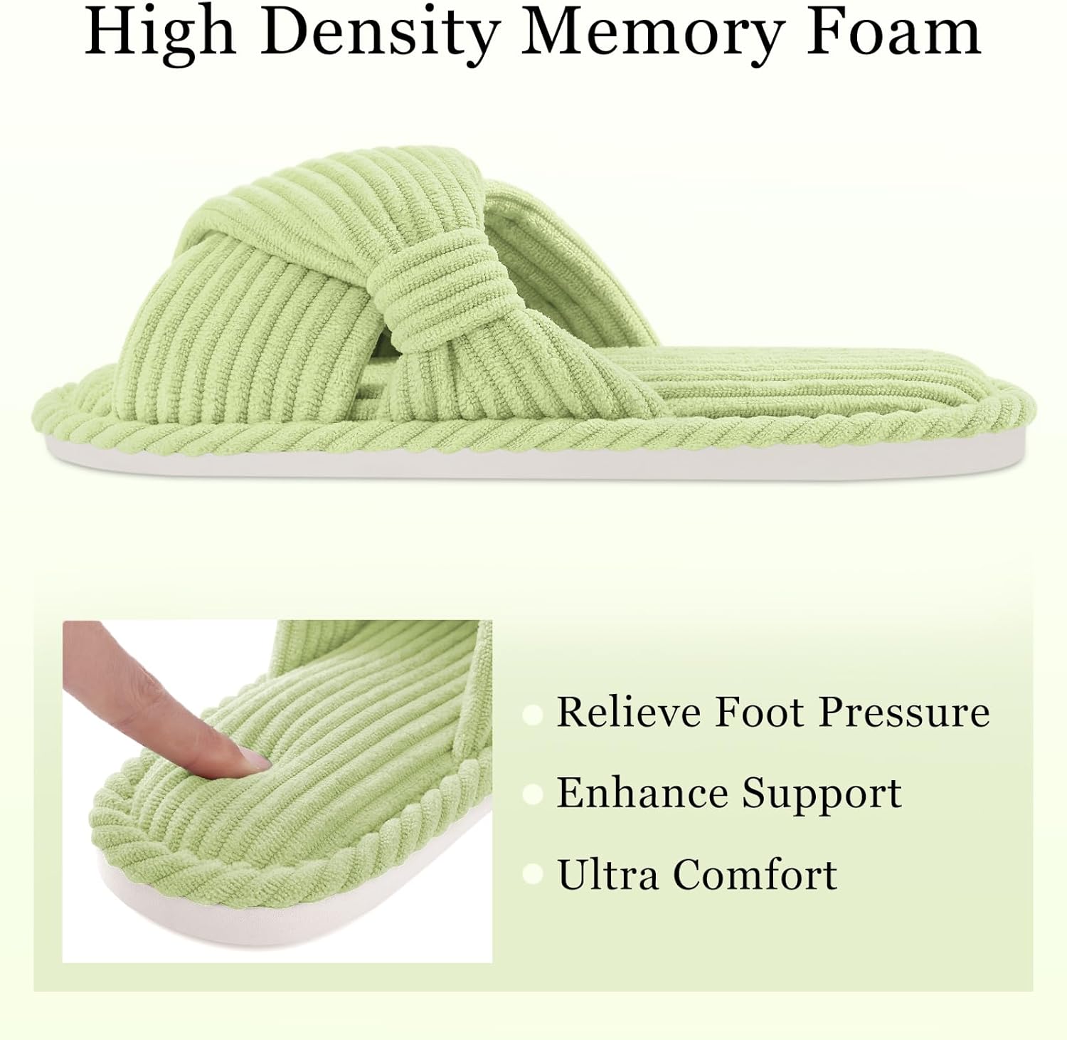 Evshine Summer House Slippers for Women Corduroy Cross Bow Indoor Slippers Open Toe Slip On Bedroom Shoes with Memory Foam