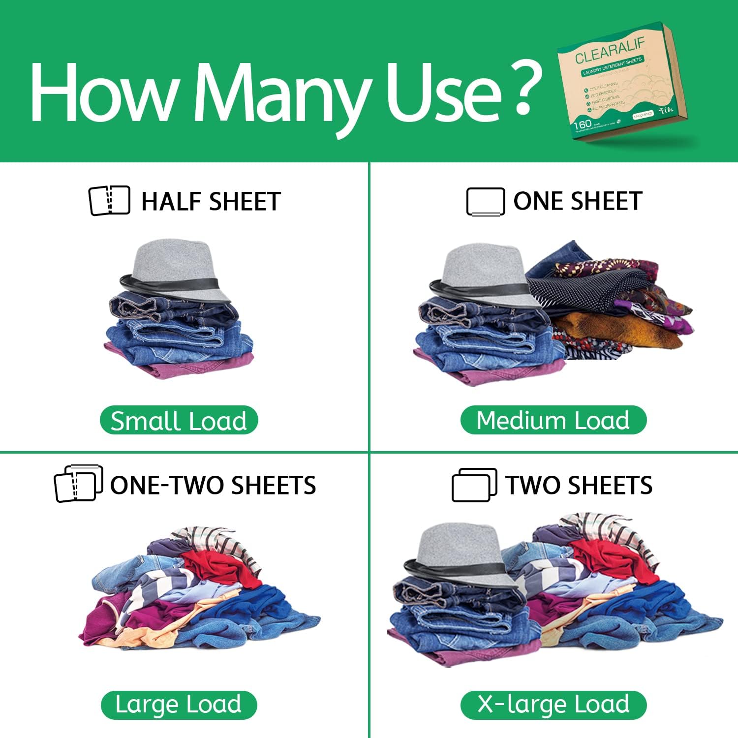 CLEARALIF Laundry Detergent Sheets (480 Loads), Unscented,Great For Travel, Apartments, Dorms, Laundry Detergent Strips Eco Friendly & Hypoallergenic (Pack of 3)