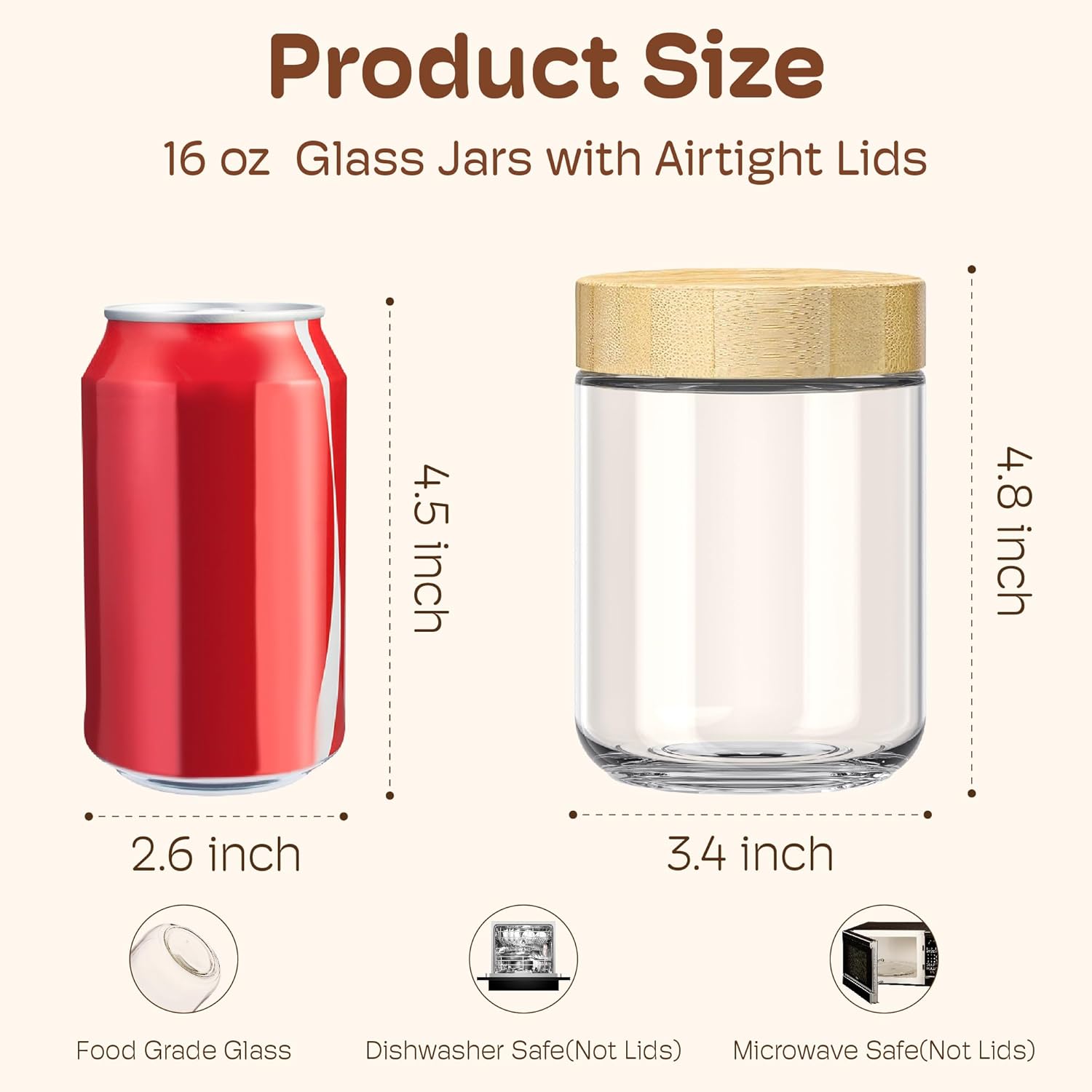 4 pack 16oz Overnight Oats Containers with Bamboo Lids, Glass Jars with Airtight Lids for Meal Prep, Wide Mouth Mason Salad Jars, Glass Food Storage Container for Yogurt Chia Snacks Spice Sugar